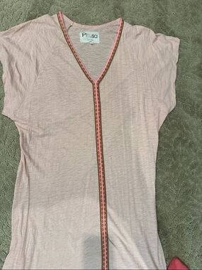 Pitusa Light Pink V-Neck Tunic with Embroidered Trim
